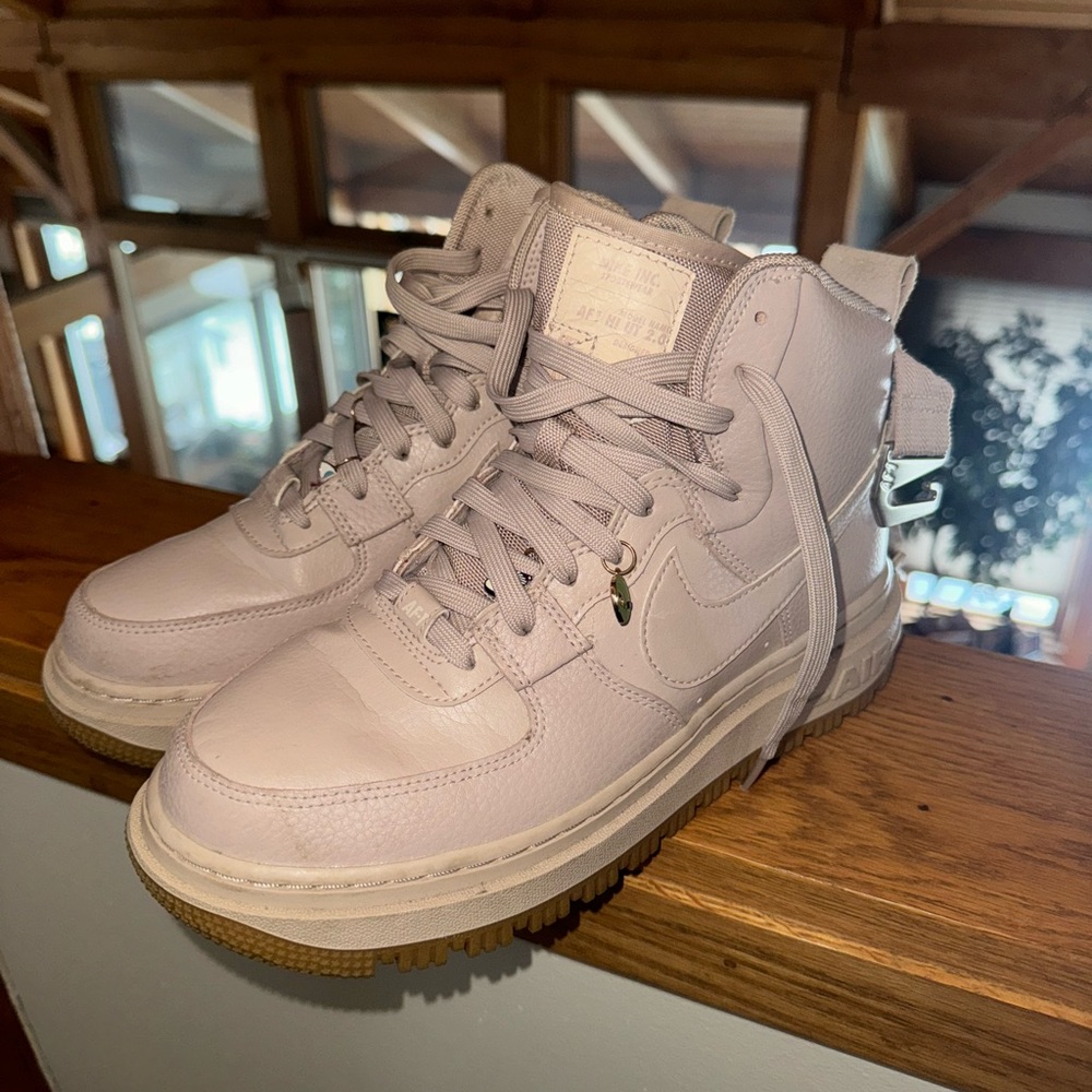 Nike Air Force One High Top in Soft Pink with Gum Sole